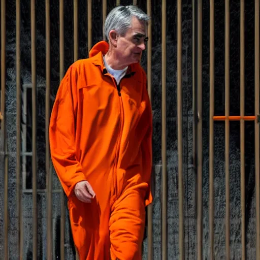 Prompt: Jerome Powell in an orange jail suit, 4k, photo,