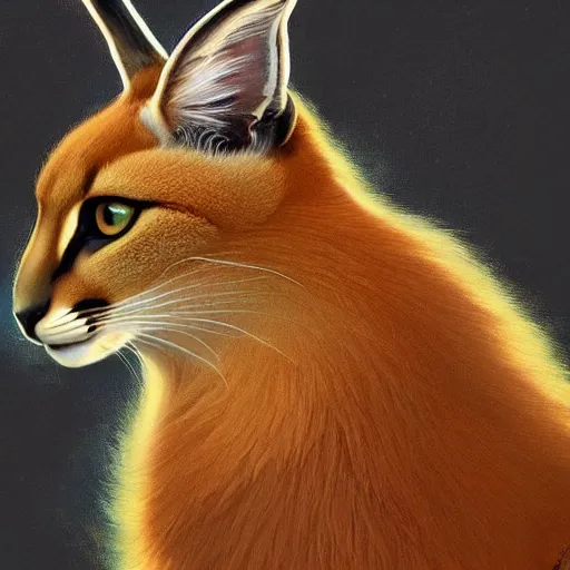 Prompt: laurel wreath on a head of cute fluffy caracal, photography of kurzgesagt, deep focus, d & d, fantasy, intricate, elegant, highly detailed, digital painting, artstation, concept art, matte, sharp focus, illustration, hearthstone, art by artgerm and greg rutkowski and alphonse mucha