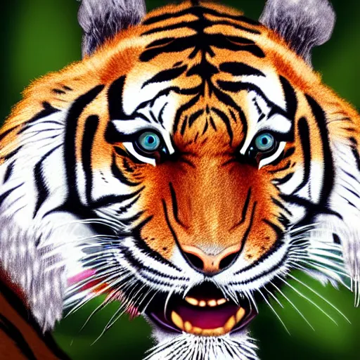 Prompt: a tiger made of tiger lily, digital art, detailed, 4k