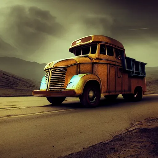 Prompt: retro futuristic vintage truck, atmospheric lighting, painted, intricate, volumetric lighting, beautiful, daytime, sunny weather, slight overcast, sharp focus, deep colours, ultra detailed, by leesha hannigan, ross tran, thierry doizon, kai carpenter, ignacio fernandez rios