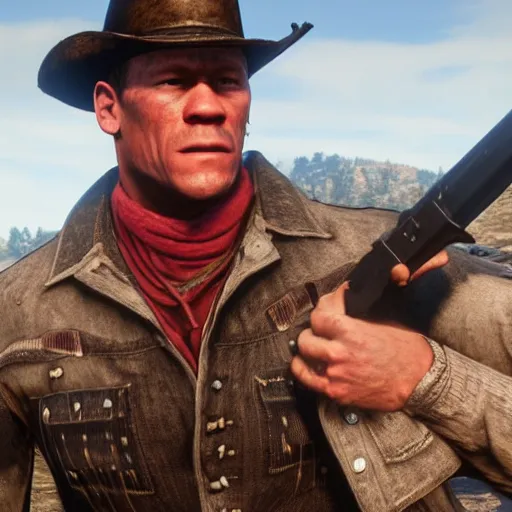 Prompt: John Cena in red dead redemption 2 4K detail