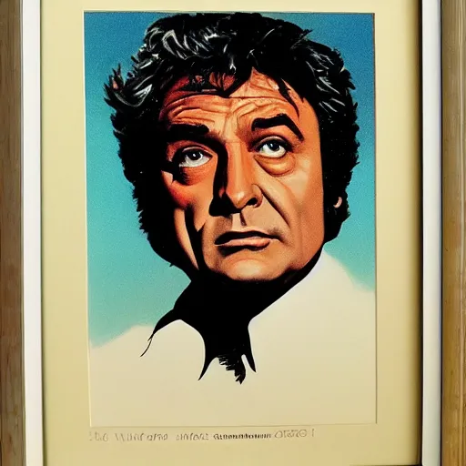 Prompt: portrait of Columbo illustrated by Basil Gogos