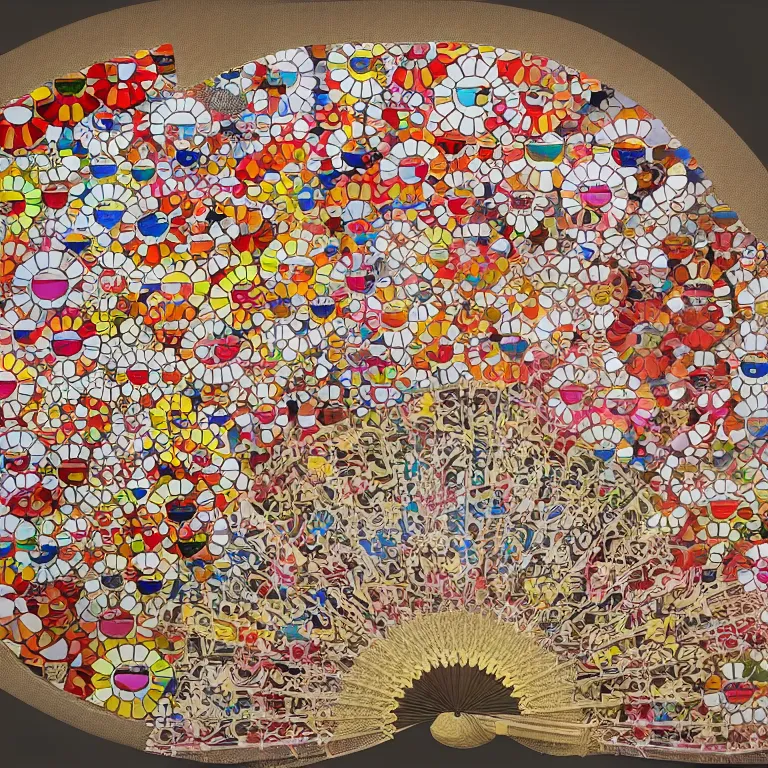 Image similar to japanese silk fan pattern, takashi murakami, digital painting, highly detailed, intricate, elegant, artstation, concept art, beautiful,