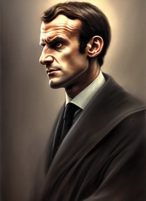 Image similar to portrait of stoic looking emmanuel macron as in the vigo carpathian painting, full body, military uniform, fantasy, intricate, elegant, beautiful, highly detailed, charcoal, centered, dark, smokey, digital painting, artstation, concept art, smooth, sharp focus, illustration, art by artgerm and greg rutkowski and alphonse mucha