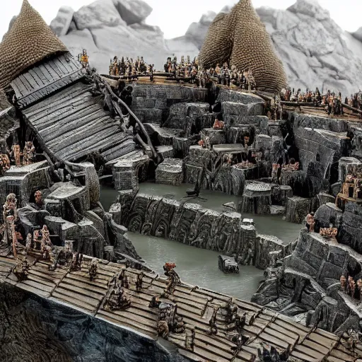 Image similar to diorama of the Battle of Helm's Deep, realistic, 4k, detailed