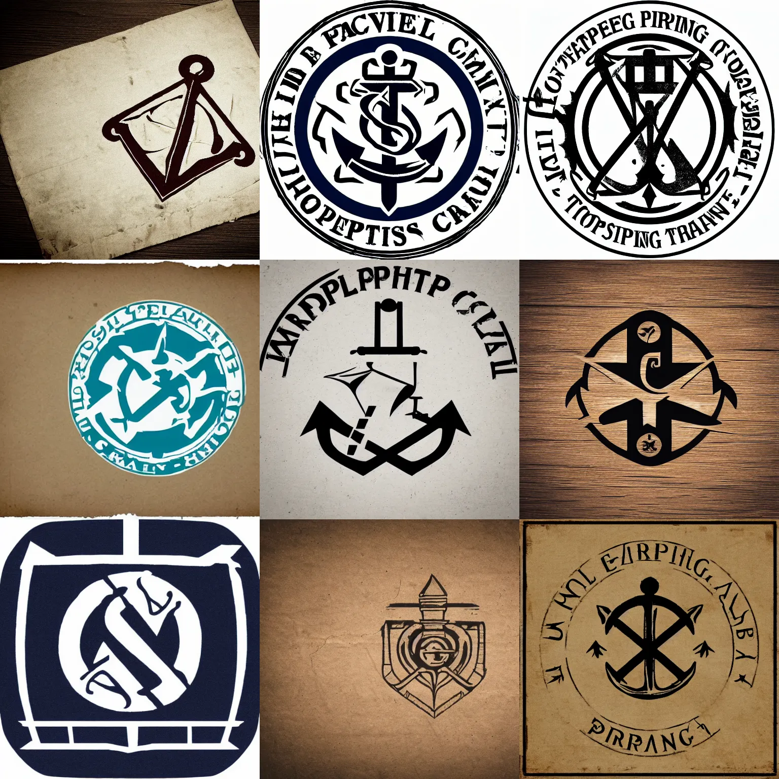 Prompt: evil shipping company logo logistics parchment. anchor