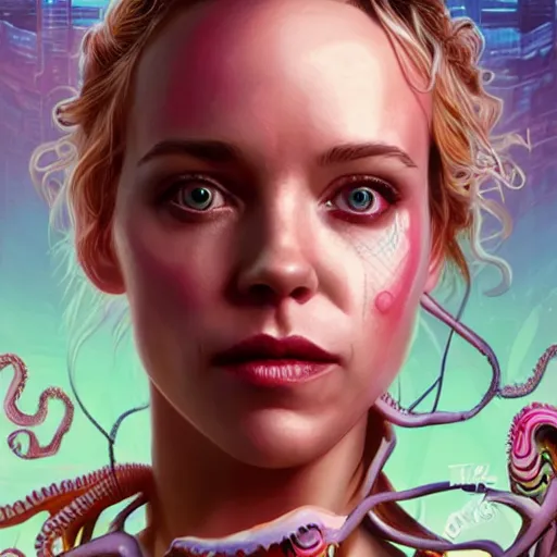 Image similar to Lofi BioPunk portrait rachel mcadams with a octopus Pixar style by Tristan Eaton Stanley Artgerm and Tom Bagshaw