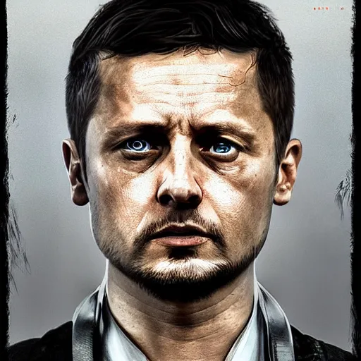 Image similar to Volodymyr Zelensky as death stranding main character, poster, 3d, hyperdetailed, symmetrical