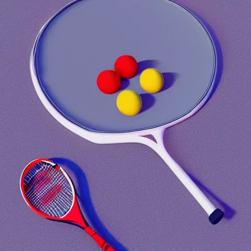 Prompt: three cups of yougurt jats next to a tennis racket, a stock photo by pia fries, trending on pinterest, lyco art, y 2 k aesthetic, vaporwave, aesthetic, side view, vray tracing, octane render