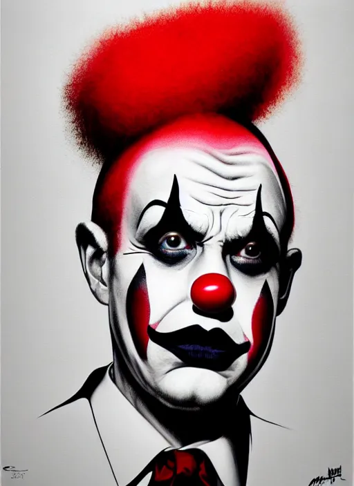 Image similar to a clown with serious expression, clown makeup. art by martin ansin, martin ansin artwork. portrait.