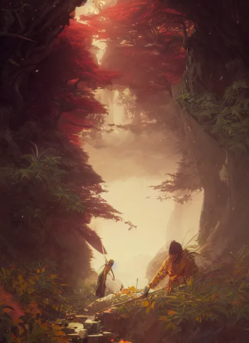 Image similar to Highly detailed portrait of Kurdish samurai, Stephen Bliss, unreal engine, fantasy art by Greg Rutkowski, Loish, Rhads, ferdinand knab, Makoto Shinkai and Lois van baarle, ilya kuvshinov, rossdraws, Tom Bagshaw, alphonse mucha, global illumination, radiant light, detailed and intricate environment