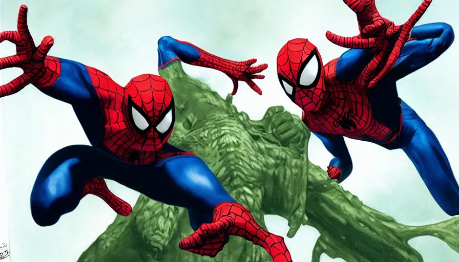 Image similar to ''spider - man vs the lizard, art by alex ross, concept art, hq, 4 k''