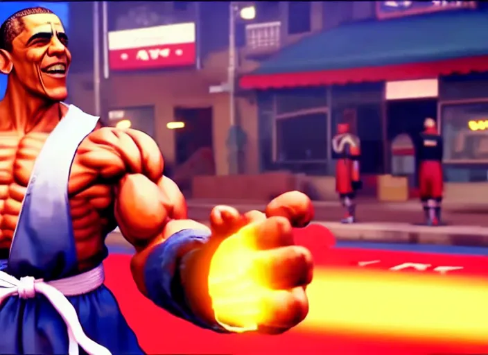 Image similar to ` barrack obama in street fighter v ( 2 0 1 7 ), dynamic pose, official media, ps 4 in - game cinematic, 5 k