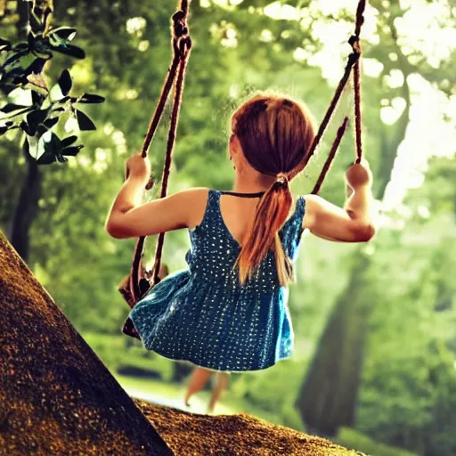Prompt: A girl is playing on a swing,inspiring, epic, cinematic,highly-detailed