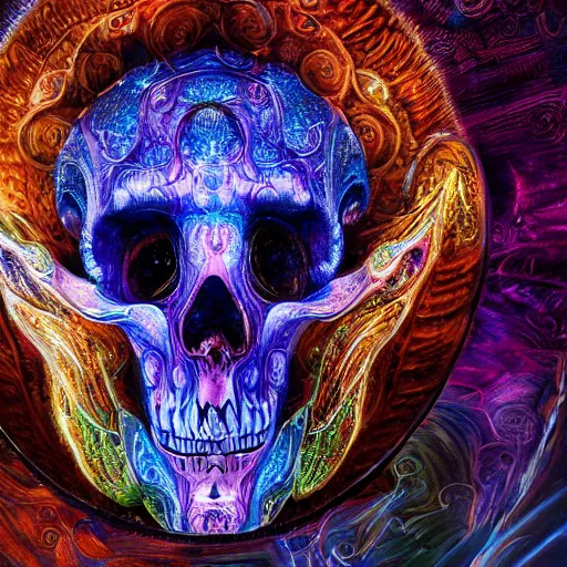 Prompt: portrait of a fantasycore glitchcore deformed animal skull in a helmet. intricate abstract. intricate artwork. celestial. prismatic, by josephine wall, pixar, ghibli. octane render, cgsociety very coherent symmetrical artwork. cinematic, hyper realism, high detail, octane render, 8 k, holographic accents