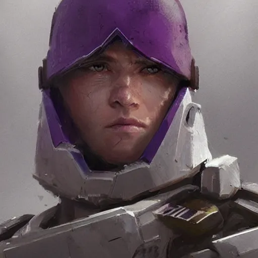 Prompt: concept art of a portrait by greg rutkowski, a soldier of the eternal empire wearing purple and white tactical gear, star wars expanded universe, smooth, sharp focus, artstation hq.