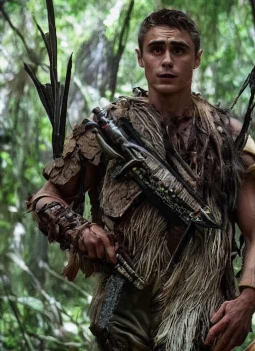 Image similar to film still of Dave Franco as Dutch in Predator, 4k