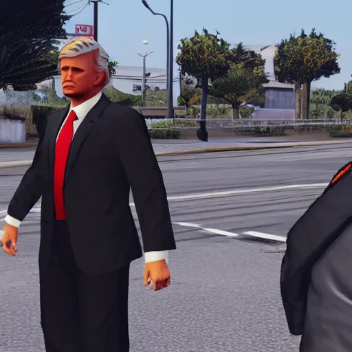 Prompt: donald trump in a gang outfit in gta.