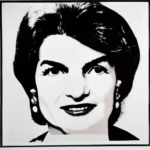 Image similar to individual silk screen portrait of jacqueline kennedy by andy warhol