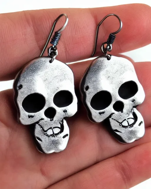 Image similar to spooky cartoon skull, 2 d lasercut earrings, in the style of heavy metal fakk 2