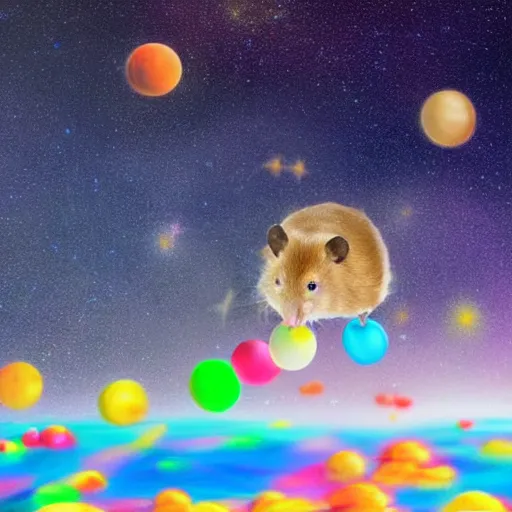 Image similar to hamster skating through space, colorful, realistic