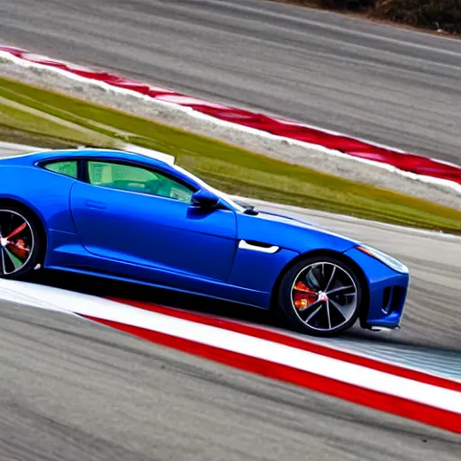 Prompt: a 2 0 1 5 jaguar f - type r coupe driving on a racetrack