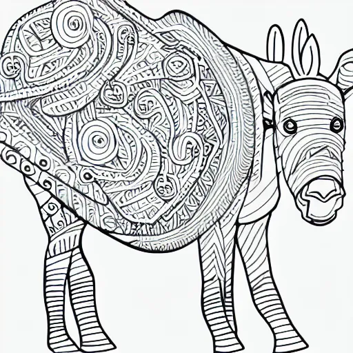 Image similar to cute cheerful a donkey walking, colouring - in sheet, concept design, character art, sharp focus, highly detailed