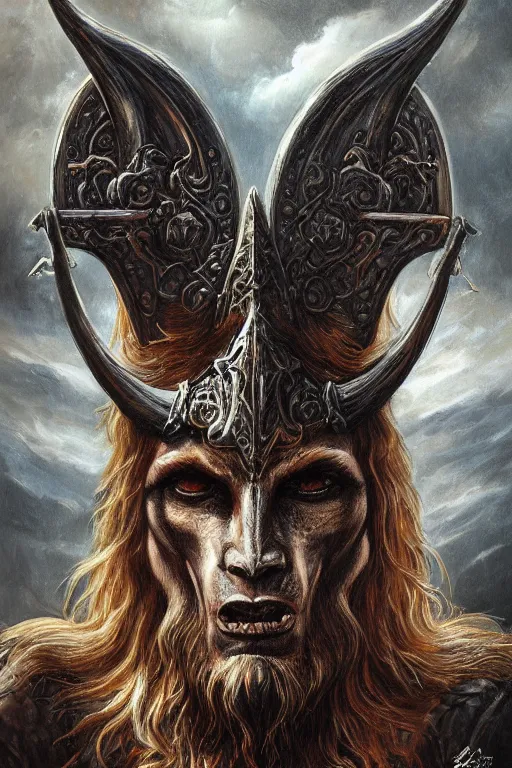 Prompt: full body concept art of baphomet wearing viking helm made with porcelain by Jeff Easley and Peter Elson + beautiful eyes, beautiful face + symmetry face + galaxy + gothic, surreal, dread + highly detailed, intricate complexity, epic composition, magical atmosphere + masterpiece, award winning + trending on artstation