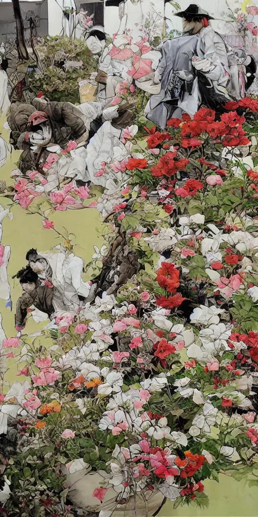 Image similar to oil painting scene from blooming garden by kim jung gi