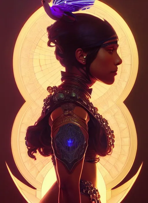 Image similar to symmetry!! portrait of raven from apex, intricate, elegant, glowing lights!! highly detailed, digital painting, artstation, concept art, smooth, sharp focus, illustration, art by artgerm and greg rutkowski and alphonse mucha