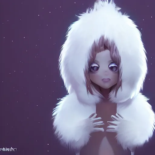 Image similar to cute furry girl with four arms, big fluffy ears, white fur and dark skin, dramatic lighting, cinematic, artstation, anime style