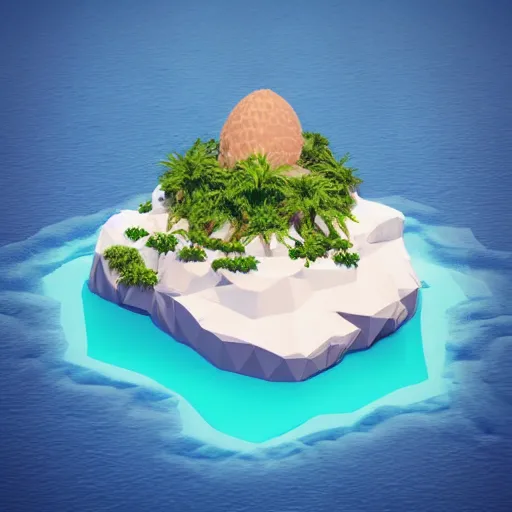 Image similar to a floating island on an ocean isometric art, low poly art, game art, artstation, 3D render, high detail, cgsociety, unreal engine 5