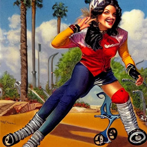 Prompt: Harley Queen as a skater, artwork by Earl Norem,