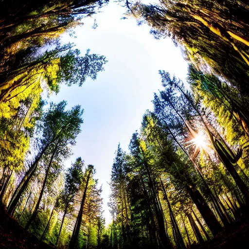 Image similar to photo of a tree on a forest landscape, fisheye lens,