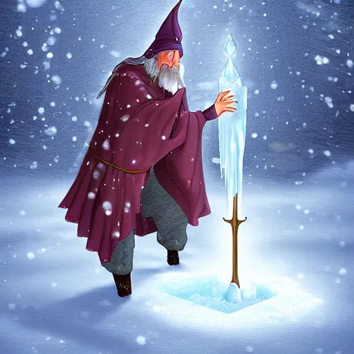 Image similar to A wizard casting a spell of ice and snow, digital art