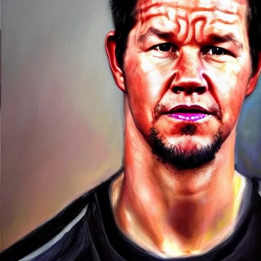 Image similar to portrait of mark wahlberg in makeup as kevin garnett, oil on canvas by william sidney mont, trending on art station