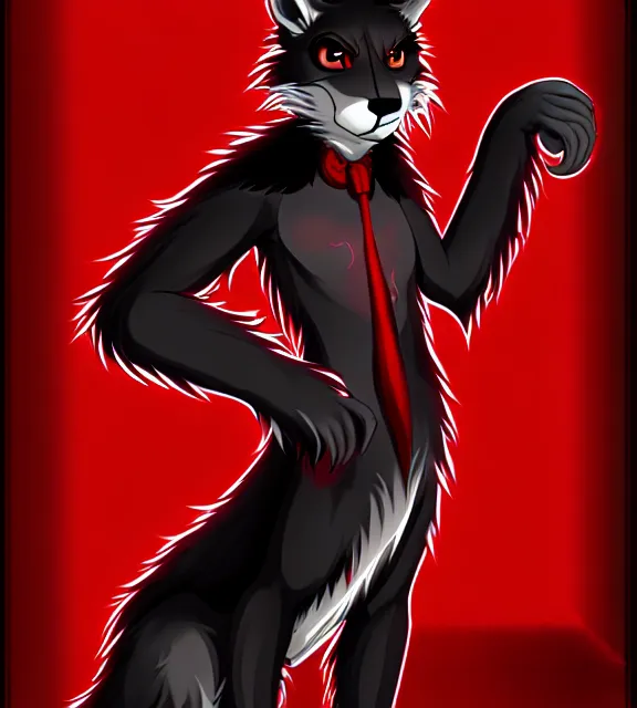 Image similar to furry - male - red - black - weasel - necromancer - fursona uhd ue 5 visual novel pc game expressions