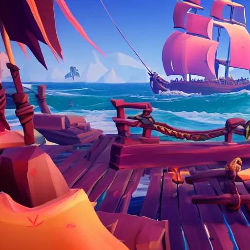 Prompt: a screenshot from the game sea of thieves, vibrant colors, digital art