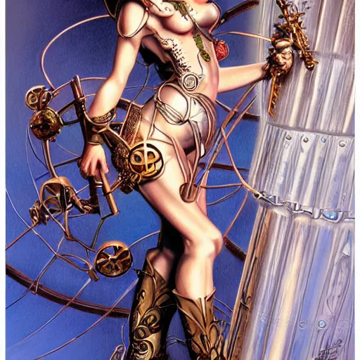 Image similar to the clockwork elf maiden, painting by Hajime Sorayama