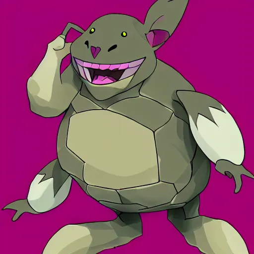 Prompt: mixture between rattata and golem pokemon, rat rock pokemon hybrid, fangs and hardness