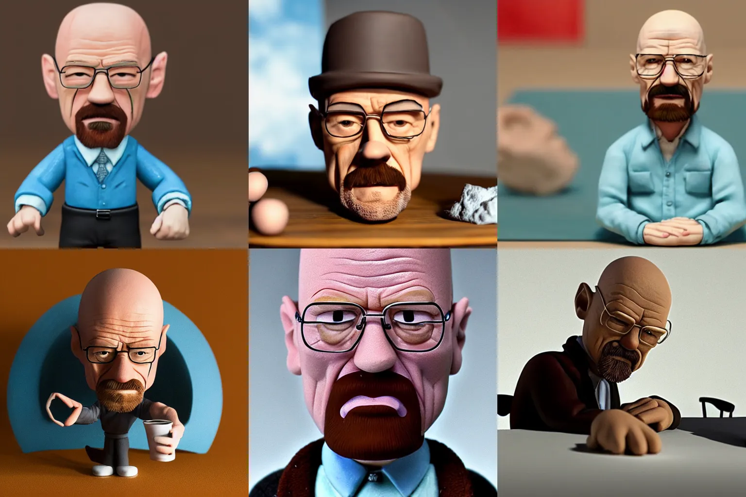 Prompt: Claymation Walter White, 4K, Photorealistic, On A Table