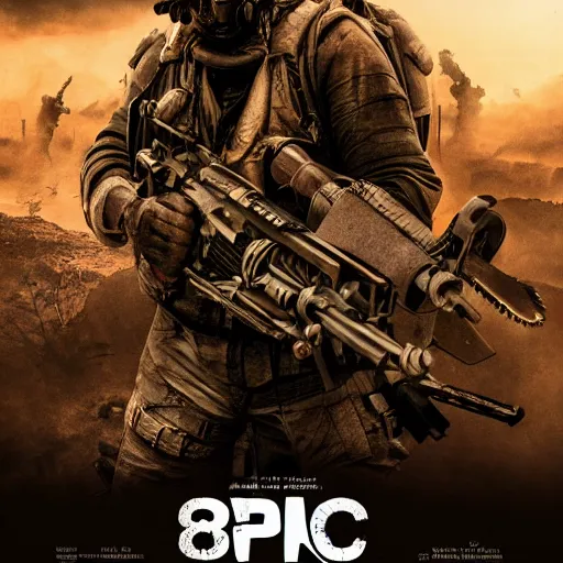 Prompt: cinema poster of blockbuster, 8k, post apocalypse, war themed, concept art, smooth, highly detailed, cinematic lighting, epic, sharp focus