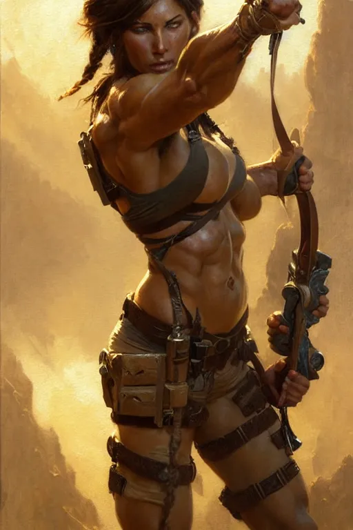 Image similar to muscular lara croft, highly detailed painting by gaston bussiere, craig mullins, j. c. leyendecker 8 k