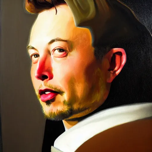 Prompt: Portrait of Elon Musk, painting by Dutch painter Vermeer, window light