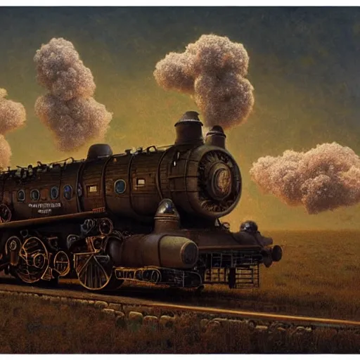 Prompt: an enormously and highly realistic and detailed concept painting of a old Steam locomotive made of locusts racing towards infinity in space , art by Beksinski, Vlad Gheneli, Andreas Rocha, john howe, albert Bierstadt, alena, rectilinear, octane render., trending on artstation.