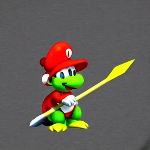 Prompt: Yoshi with a battleaxe