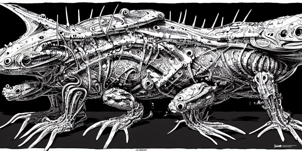 Prompt: a cyborg axolotl. ultrafine hyperdetailed illustration by kim jung gi and hans ruedi giger.