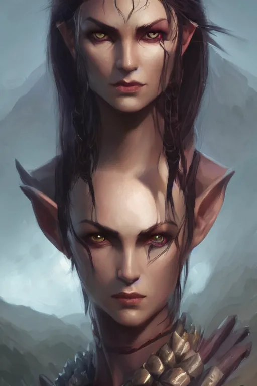 Image similar to dungeons and dragons character dark evil elf closeup portrait, dramatic light, lake background, 2 0 0 mm focal length, painted by stanley lau, painted by greg rutkowski, painted by stanley artgerm, digital art, trending on artstation