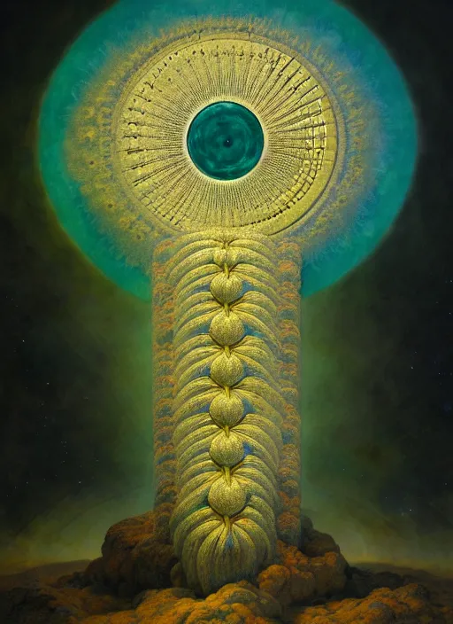 Prompt: antediluvian occult cosmology, panspermia, by robert hooke and ernst haeckel and agostino arrivabene and joaquin sorolla and martin daniel arsham, rule of thirds, vivid colours, negative space, atmospheric, digital painting, artstation, concept art, smooth, sharp focus, 4 k