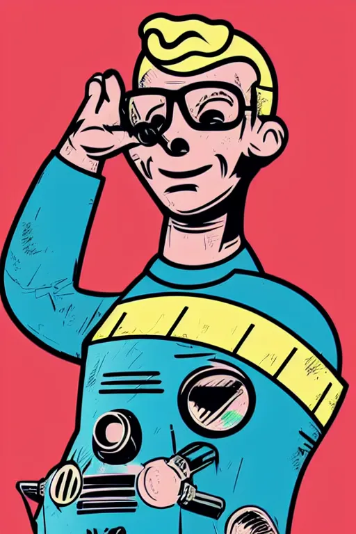 Image similar to fallout 7 6 retro futurist illustration art by butcher billy, sticker, colorful, illustration, highly detailed, simple, smooth and clean vector curves, no jagged lines, vector art, smooth andy warhol style